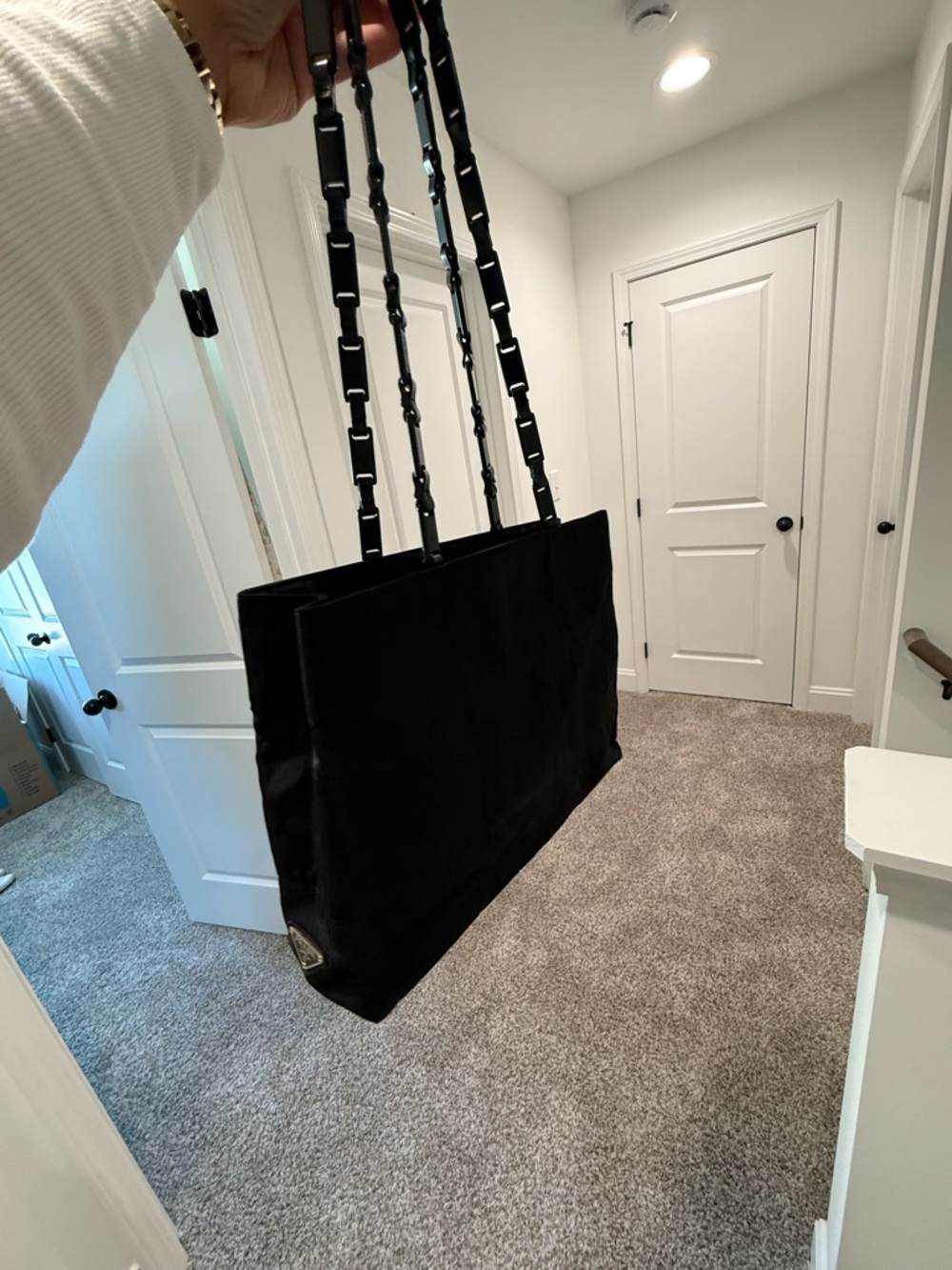 Prada Black Nylon Shoulder Tote with Chain-Link Straps
